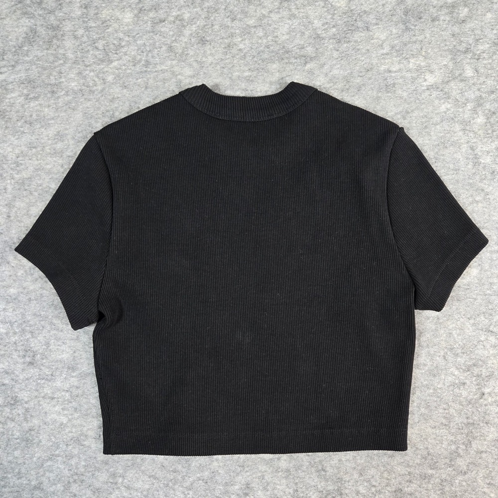 Alexander Wang Black Embossed Logo Cropped Ribbed T-Shirt Women S - Picture 3 of 6